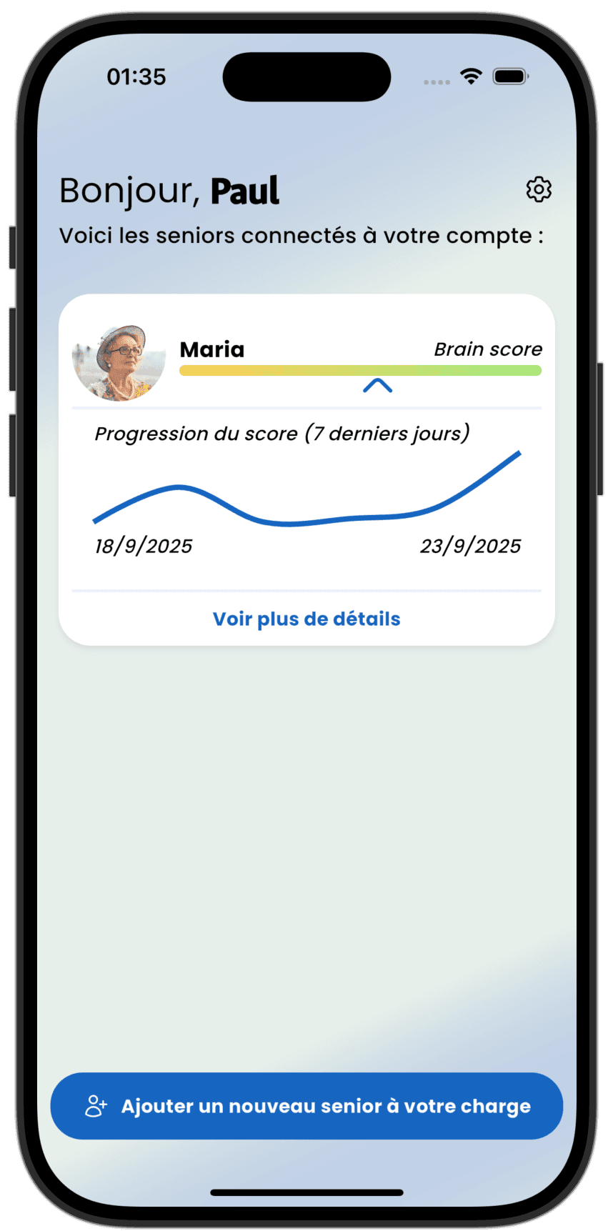 Aplicația Eldie - ecran Îngrijitor