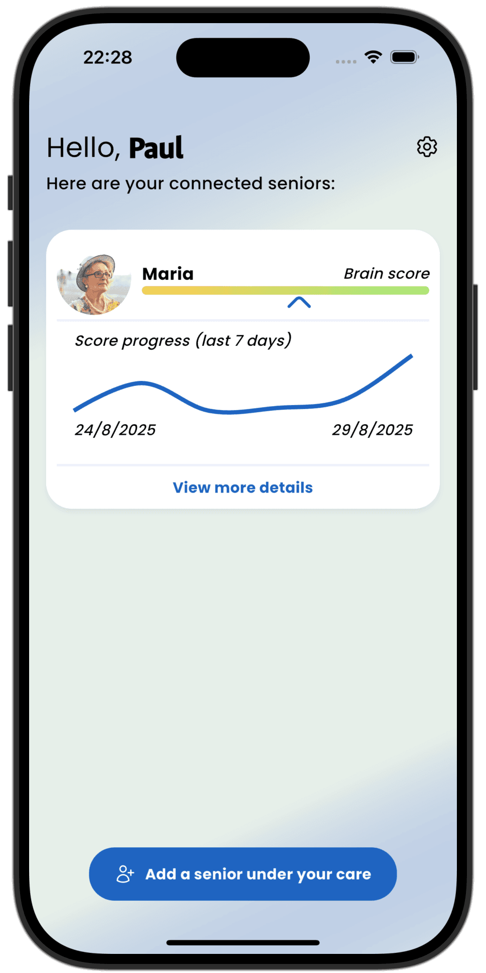 Aplicația Eldie - ecran Îngrijitor